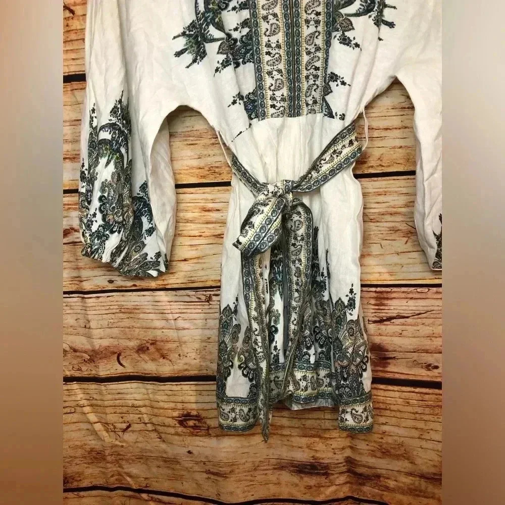 NWOT Venus White Multi Paisley Linen Blend Blouson Slv Romper - Picture 8 of 16